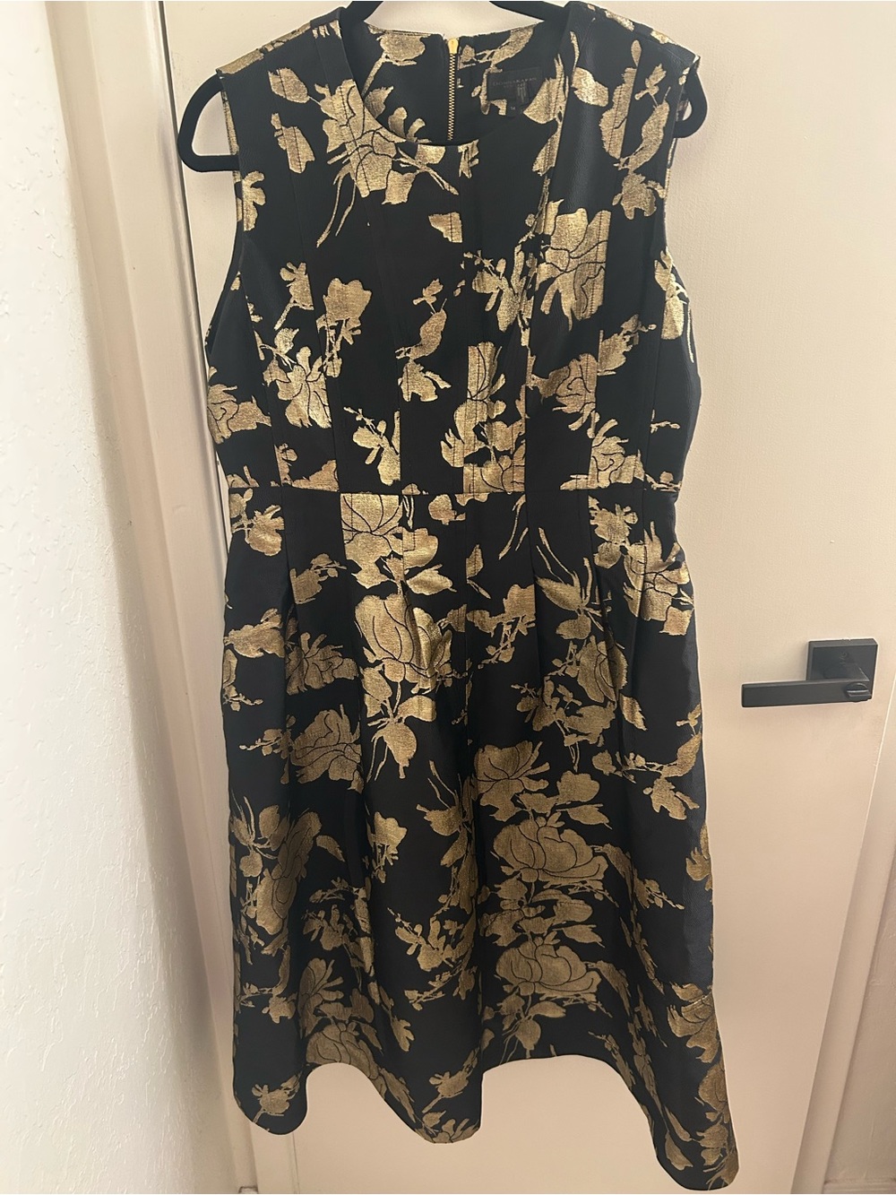 Donna Karan Black Dress with Gold Floral Jacquard